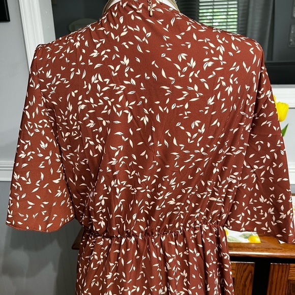 NWOT-WOMEN'S Plus Size Boho Floral V Neck Short Sleeve A Line Long Dress - Picture 7 of 7